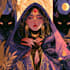 a custom tarot card character illustration with mystical