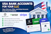 set up USA llc bank accounts, mercury, wise and stripe