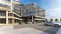 construct 3d industrial complex,public park space,block plan,glass facade render