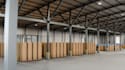 3d industrial warehouse,interior factory,concrete floor,storage facility render