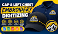 do custom cap and left chest embroidery digitizing