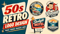 design 50s style retro travel logo, neon sign, vintage badge and retro mascot