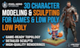 do 3d game character, 3d character modeling, 3d sculpting and low poly 3d model