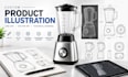 create professional product illustration, vector line art and technical drawing