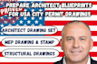 prepare architect blueprints and city permit drawings