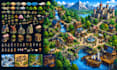 isometric pixel art tileset, tilemap, 2d game environment  rpg game background
