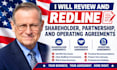review and redline shareholder, partnership, and operating agreements