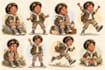 create childrens book character pose and expression sheets
