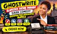 ghostwrite slapstick satire parody dark comedy dystopian post apocalyptic novels