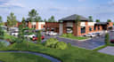 render mixed use plaza from pdf plan, strip mall complex layout, retail unit cgi