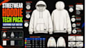 design streetwear hoodie tech pack and clothing flat sketch techpack