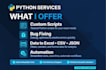 python automation, web scraping, python scripts and bug fixing