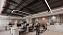 design office interior, workspace and 3d renderings