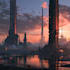 draw sci fi , cyberpunk, fantasy science fiction city