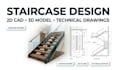 design professional staircase 2d cad drawing and 3d render