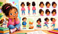create children book character design, pose and expression sheets