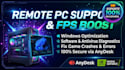 optimize windows, fix software errors and improve gaming fps via anydesk
