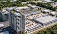 urban masterplan, commercial building development plan, site aerial view render