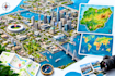 unique draw city map, buildings, landmark map, country map, destination map