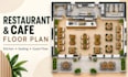 design restaurant cafe 2d floor plan with kitchen, seating and layout