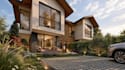 3d semi detached modern house,garden design,backyard lawn,balconies,cgi render