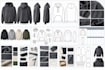clothing hoodie tech pack with technical sketch, mockup, materials and trims