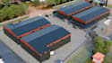 architectural render, 3d warehouse, facility,paved yard, landscape visualization