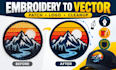 convert embroidery design to vector, embroidery logo, patch vector, cleanup