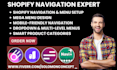 setup shopify navigation and menu meteor globo mega navi qikify kobu baselayer