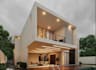 render 3d duplex villa elevation, house landscape with pool, luxury home remodel
