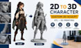 convert 2d character art to 3d model, sculpt and printable stl