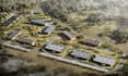 render 3d rural site plan, commercial spaces, landscape masterplan, aerial view