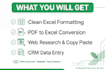 do accurate data entry, excel data cleaning and pdf to excel conversion