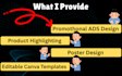 editable canva posters for ads, events and promotions