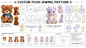 stuffed toy prototype spec sheet with plush pattern pieces and sewing guide