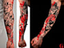 do premium trash polka design , sleeve tattoo