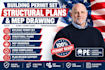 building permit set, structural plans, structural mep and mep drawing,