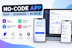 build no code flutterflow adalo web app bubble io glide mvp mobile apps ios