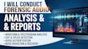 conduct forensic audio analysis and provide a detailed technical report