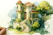 create a hand drawn watercolor home illustration