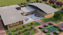 develop sport facilitation center, padel court 3d visual, parking station render