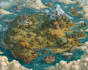 design an epic fantasy rpg map and parchment illustration