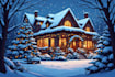 create cozy christmas house and winter scene illustrations