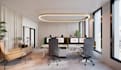 build 3d render corporate office interior, waterfront research, cgi co workspace