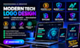 design modern technology crypto cyber security startup website and app logo