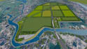 3d waterfront landscape,urban masterplan,city planning, riverfront bridge render