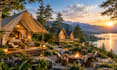 design photorealistic 3d glamping resort cabin and landscape rendering