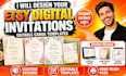 create etsy digital invitation, wedding invitation card with canva template