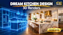 do 3d kitchen design, kitchen remodel and cabinet layout with 3d renders