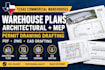 draft texas commercial warehouse architectural plans, permit drawings mep plans
